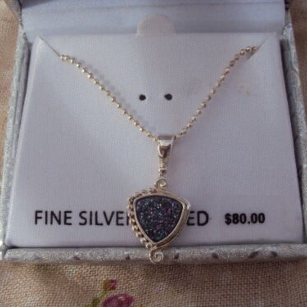 Genuine Drusy Quartz Silver Necklace NWT - Picture 6 of 7